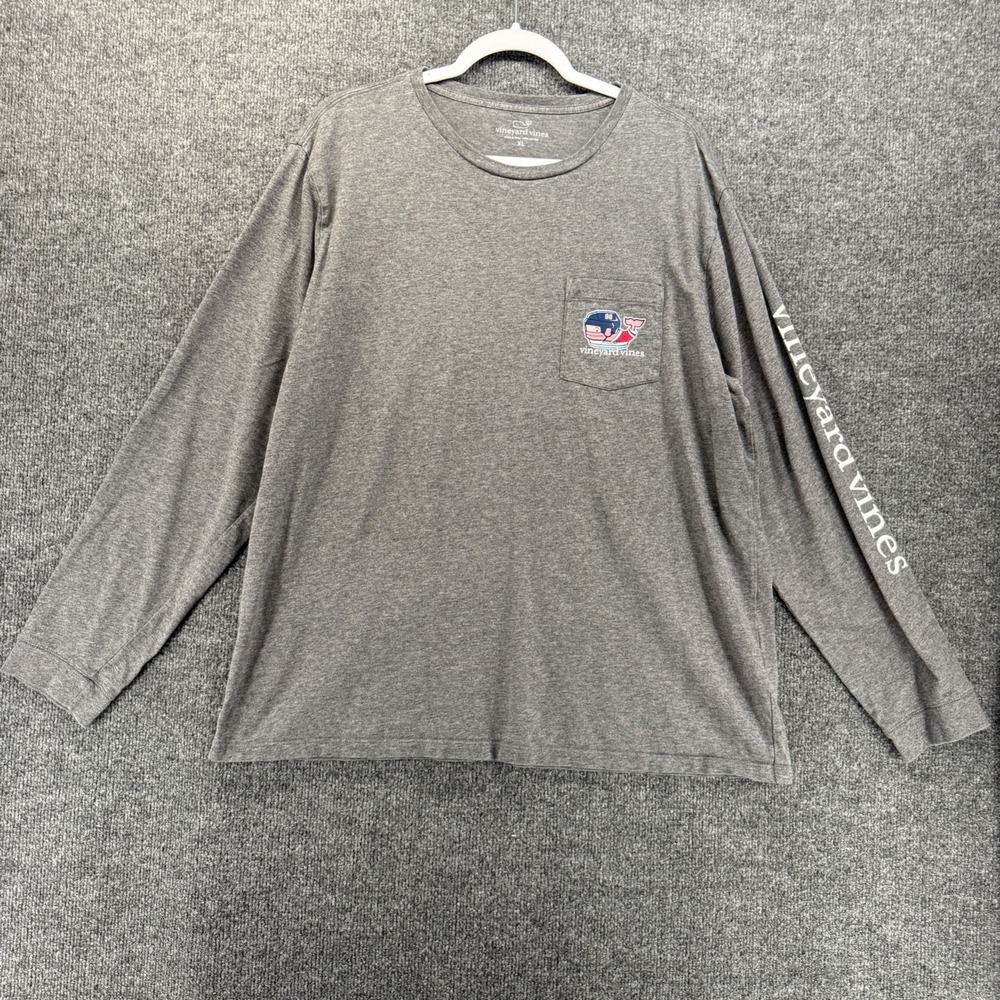 Vineyard Vines Shirt Mens XL Gray Ice Hockey Whale Logo Spell Out Long Sleeve